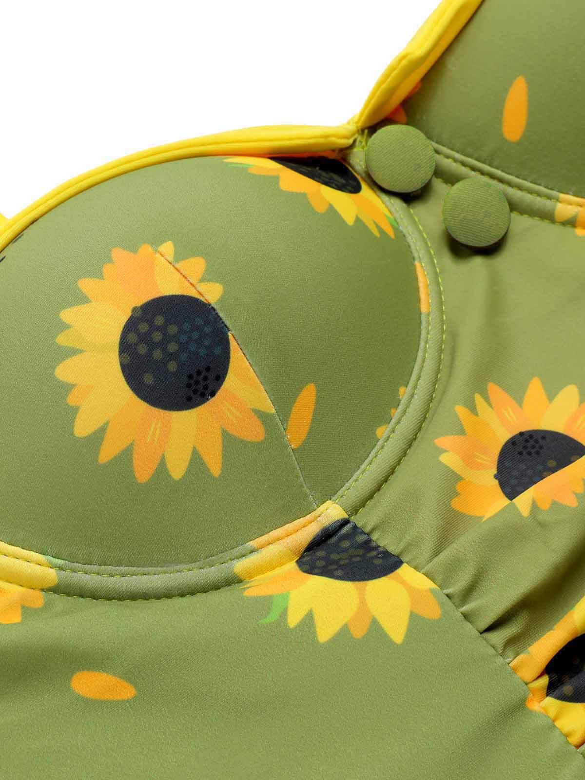 Green 1930s Sunflowers Halter Swimsuit - Image 5