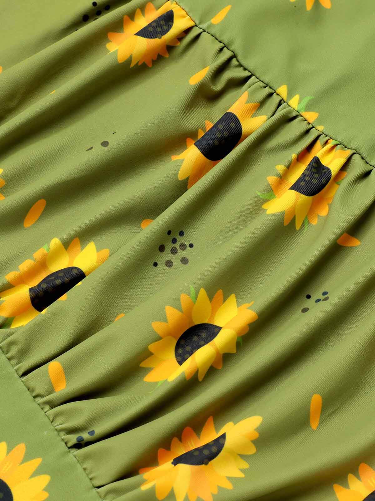 Green 1930s Sunflowers Halter Swimsuit - Image 6