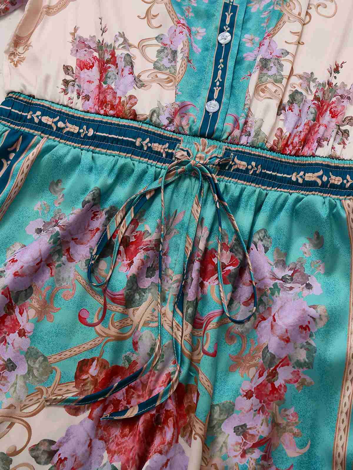 Green 1930s Symmetrical Floral Shirt Collar Jumpsuit - Image 4