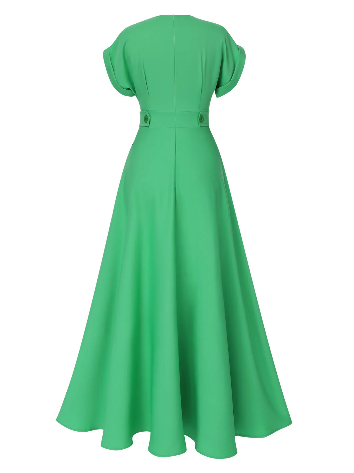 Green 1930s Temperament V-Neck Solid Dress - Image 2