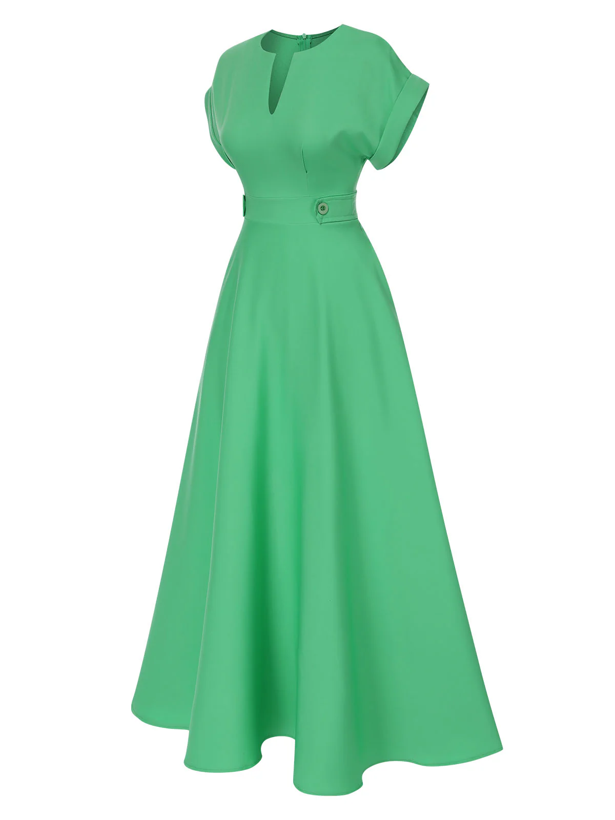 Green 1930s Temperament V-Neck Solid Dress - Image 3