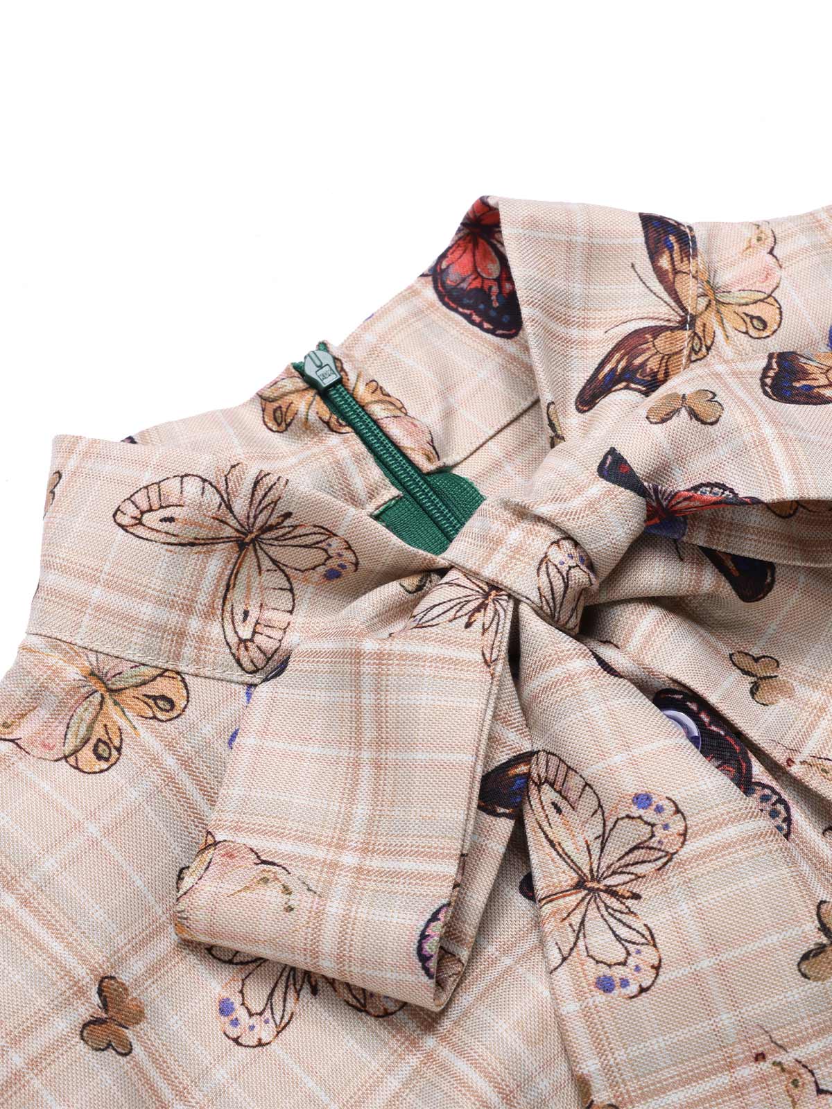 [Pre-Sale] Green 1930s Tie Neck Plaids Butterflies Jumpsuit - Image 6