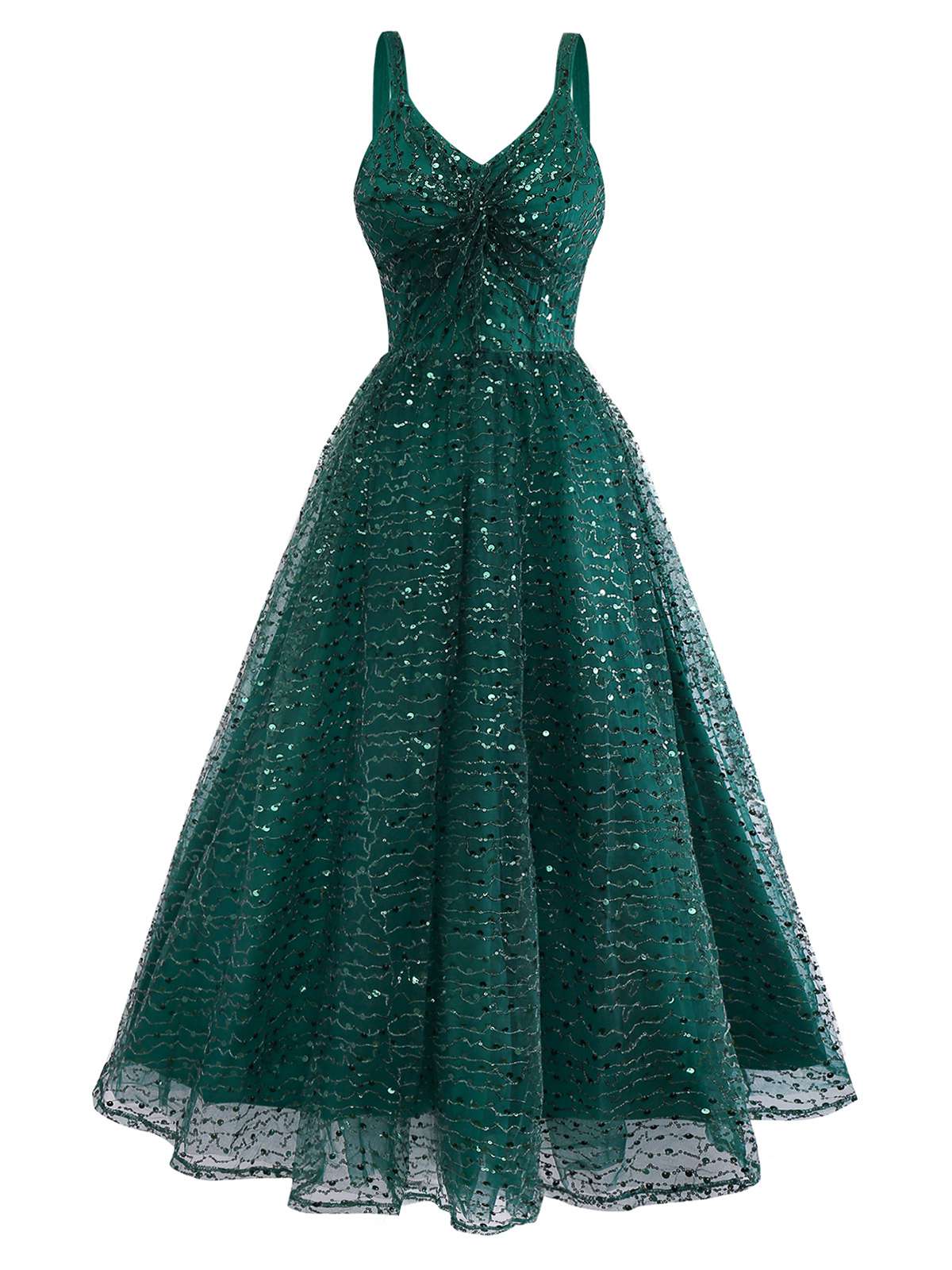 Green 1930s Twisted Sequin Mesh Dress - Image 2