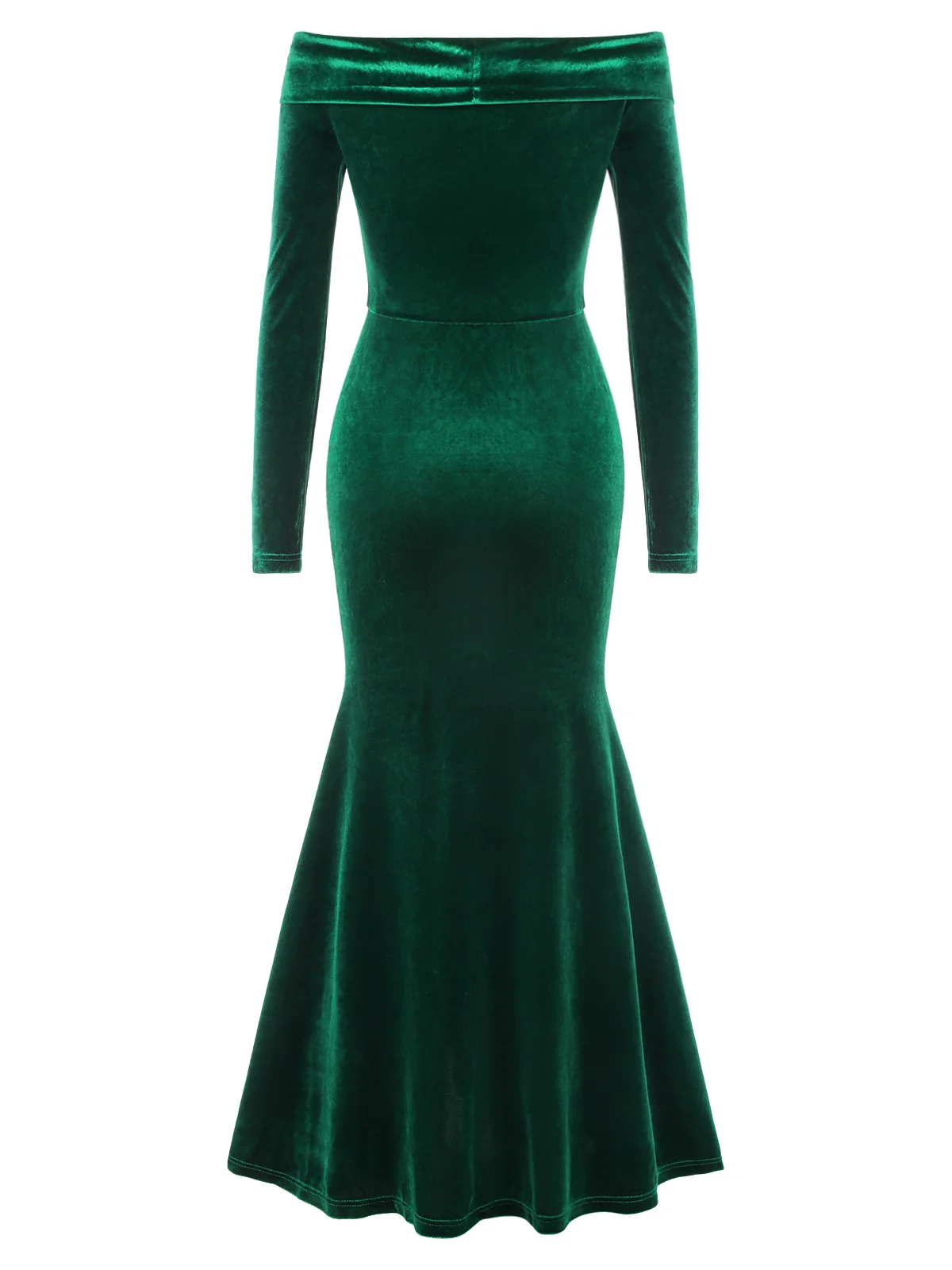 Green 1930s Velvet Off-Shoulder Ruffle-Trim Mermaid Dress - Image 5