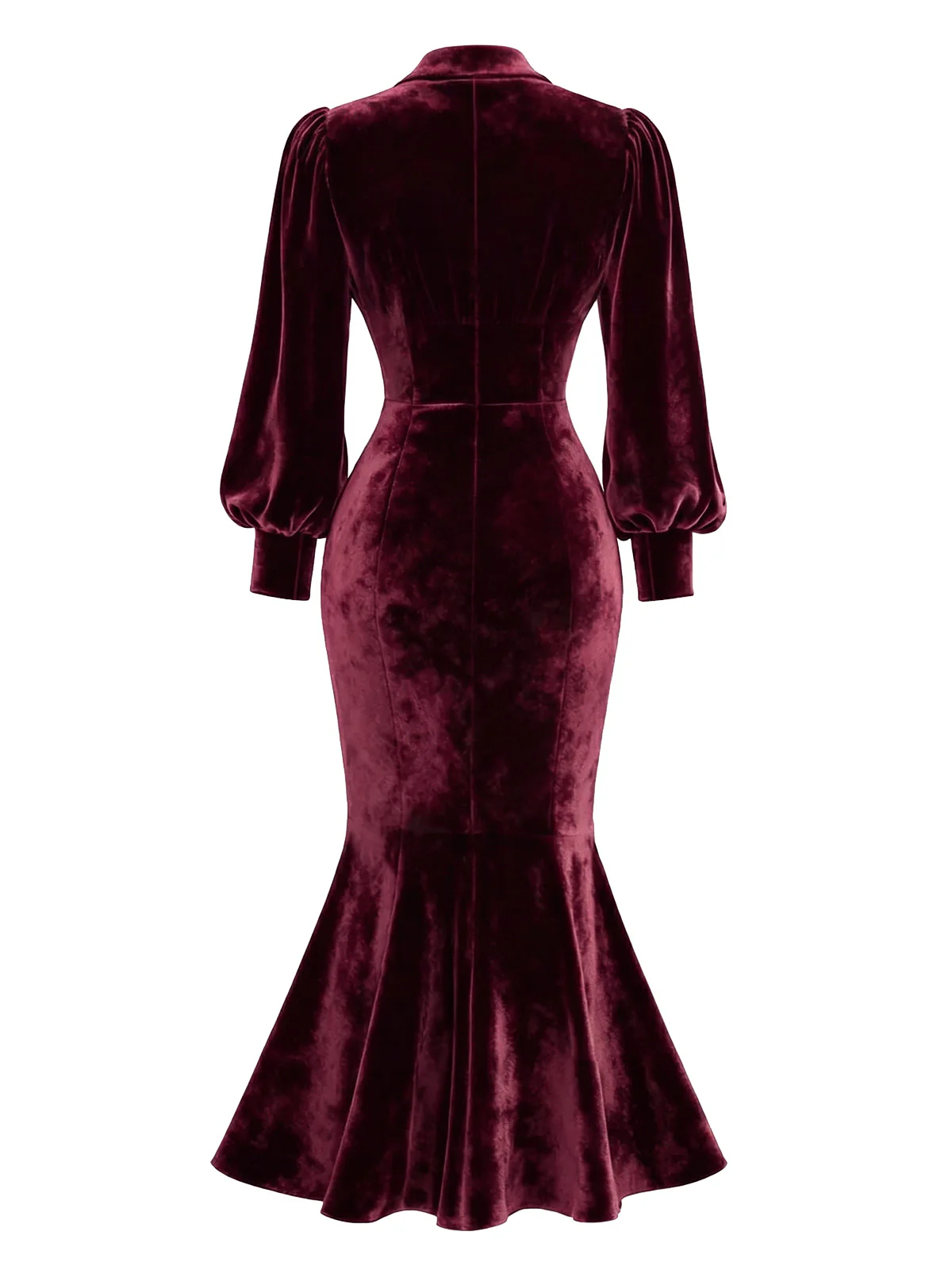 Green 1930s Velvet Pearl Lantern Sleeve Mermaid Dress - Image 9