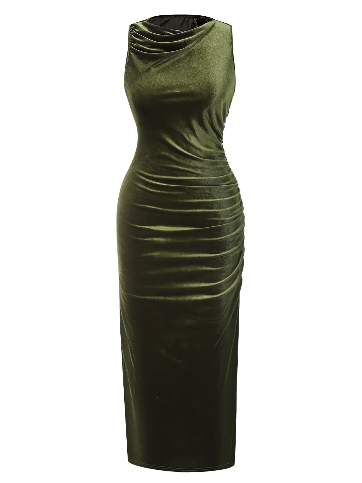 Green 1930s Velvet Pleated Bodycon Dress - Image 2