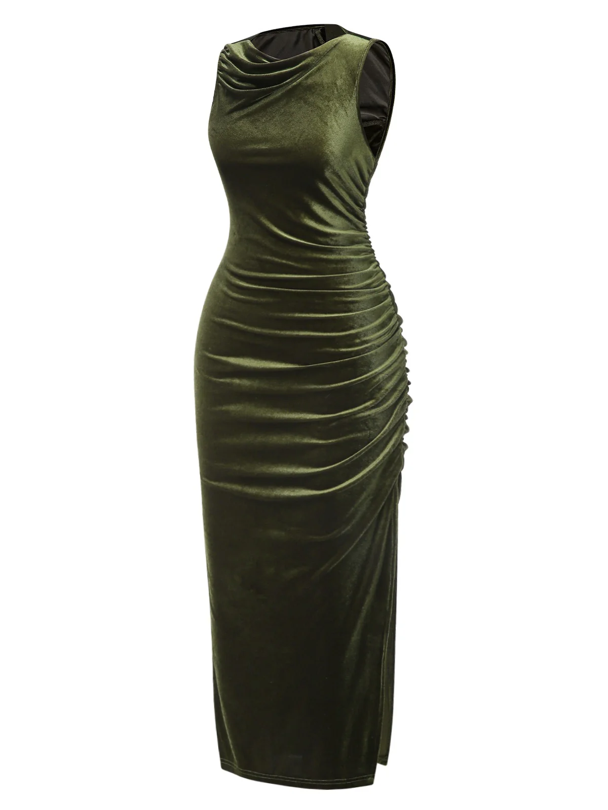 Green 1930s Velvet Pleated Bodycon Dress - Image 3