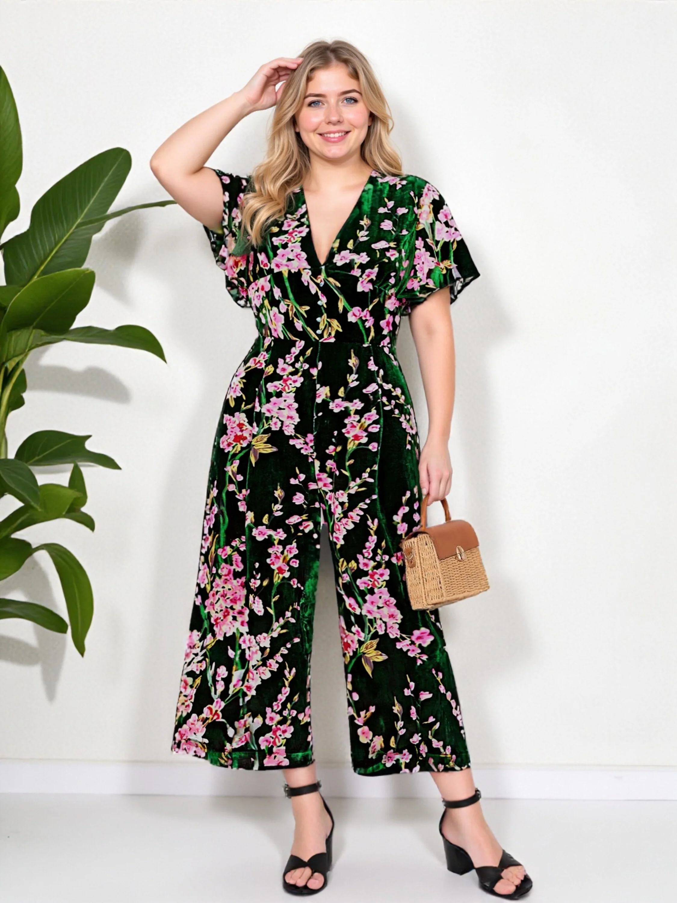 [Plus Size] Green 1930s Velvet Vintage Jumpsuit - Image 2