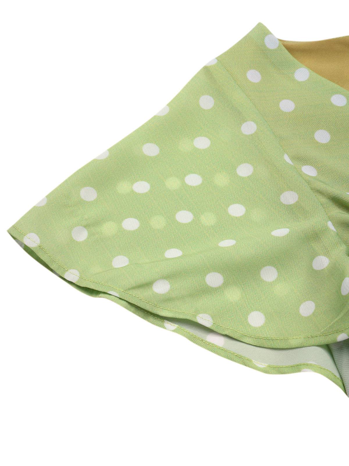 Green 1940s Back Hollow-Out Polka Dots Dress - Image 5