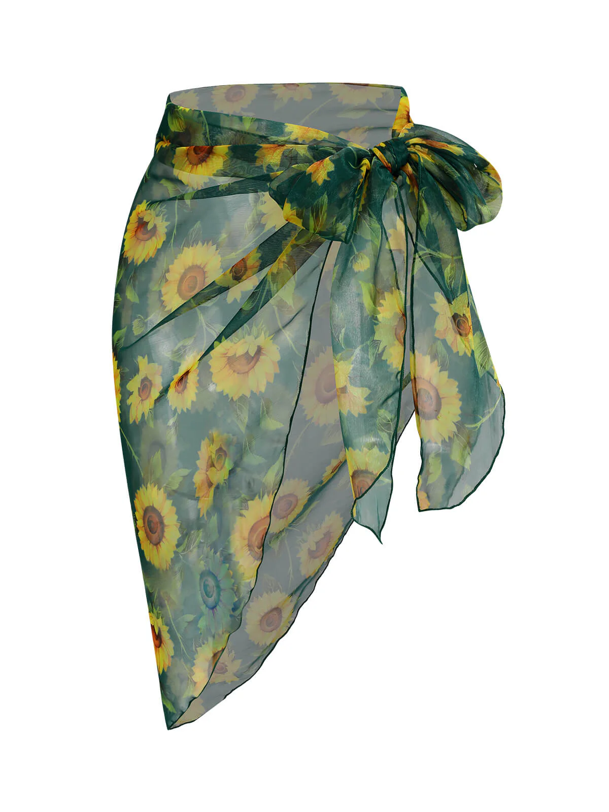 [US Warehouse] Green 1940s Chiffon Sunflowers Cover-up - Image 3