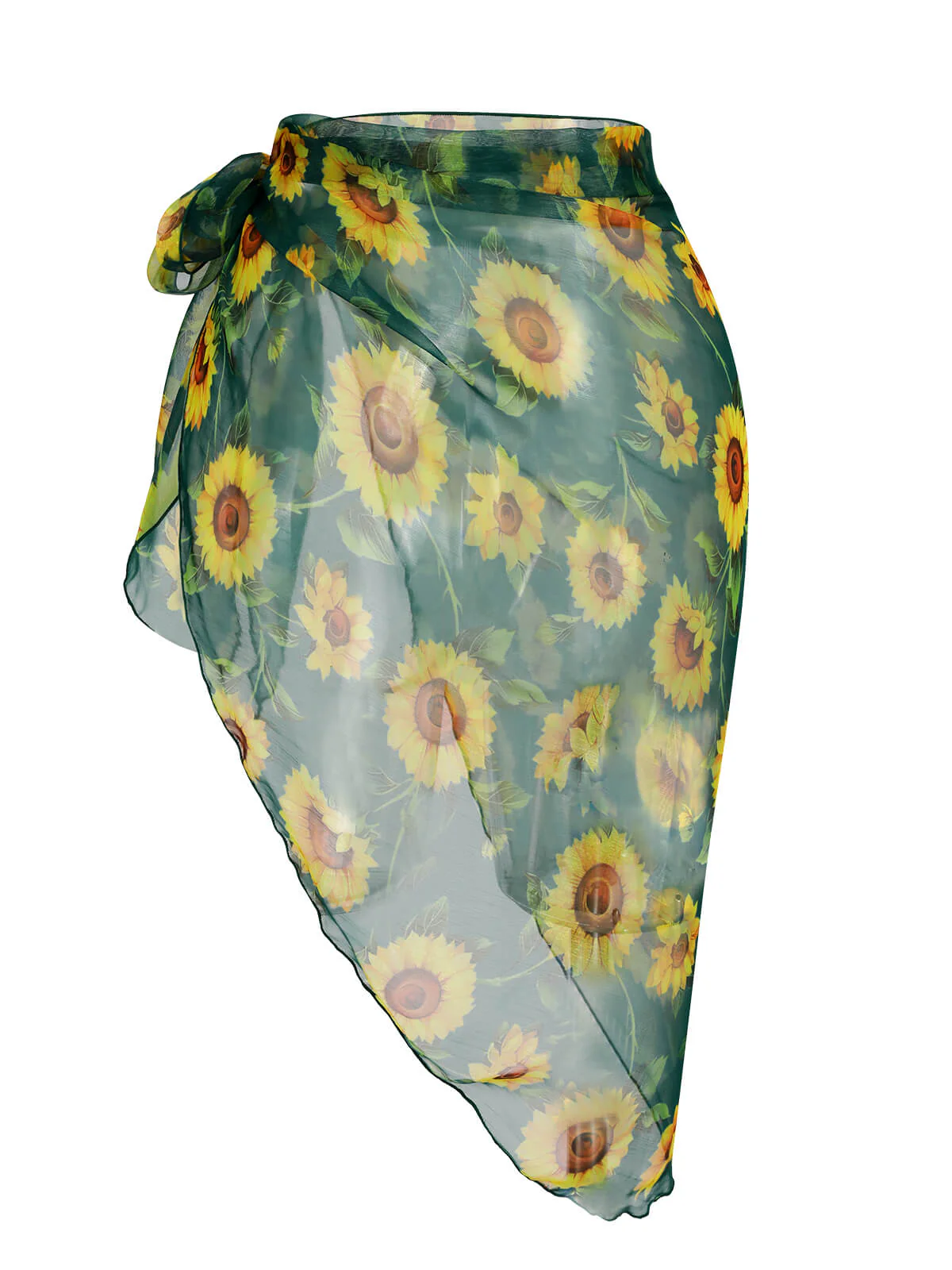 [US Warehouse] Green 1940s Chiffon Sunflowers Cover-up - Image 4