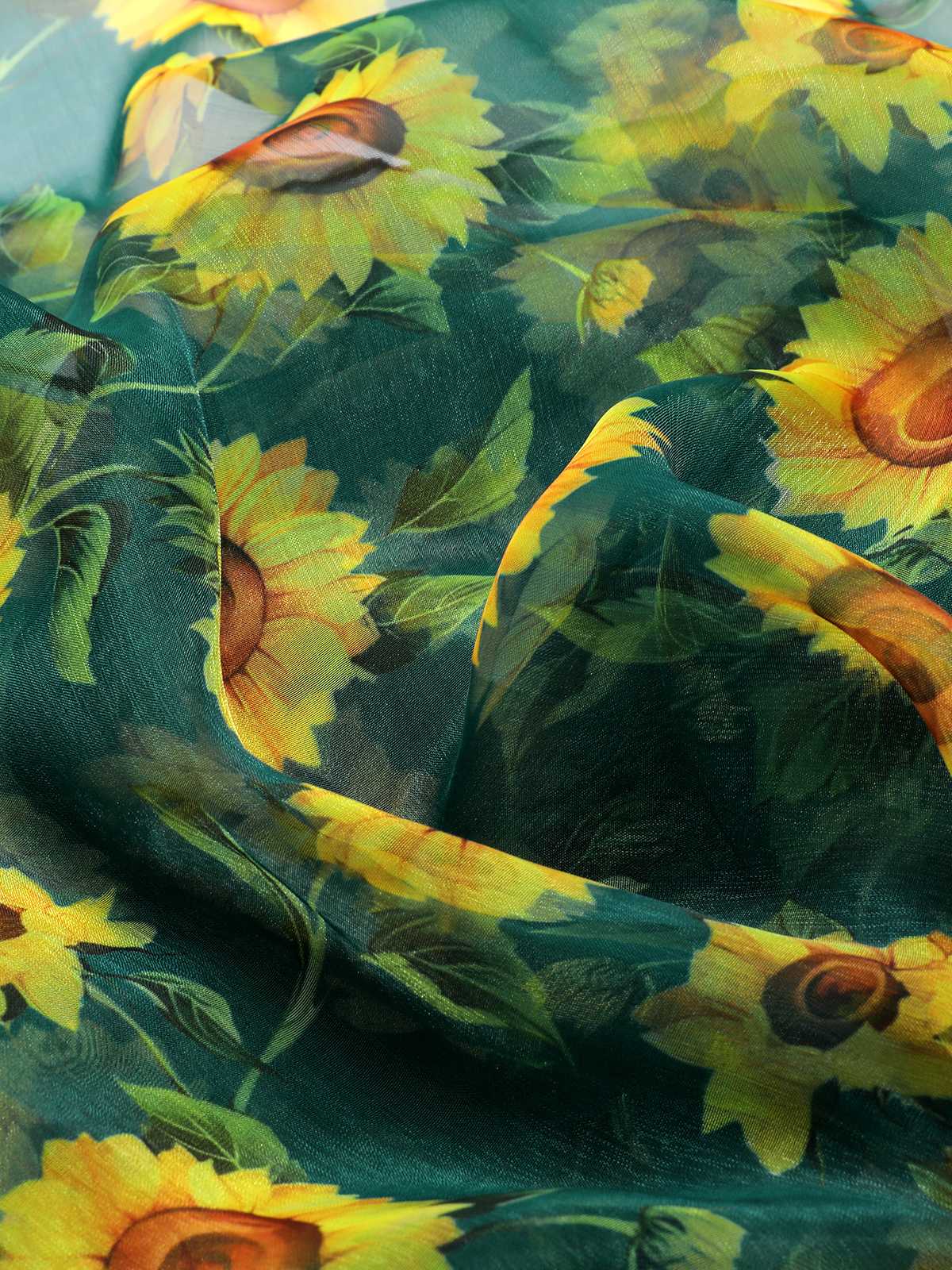 [US Warehouse] Green 1940s Chiffon Sunflowers Cover-up - Image 5