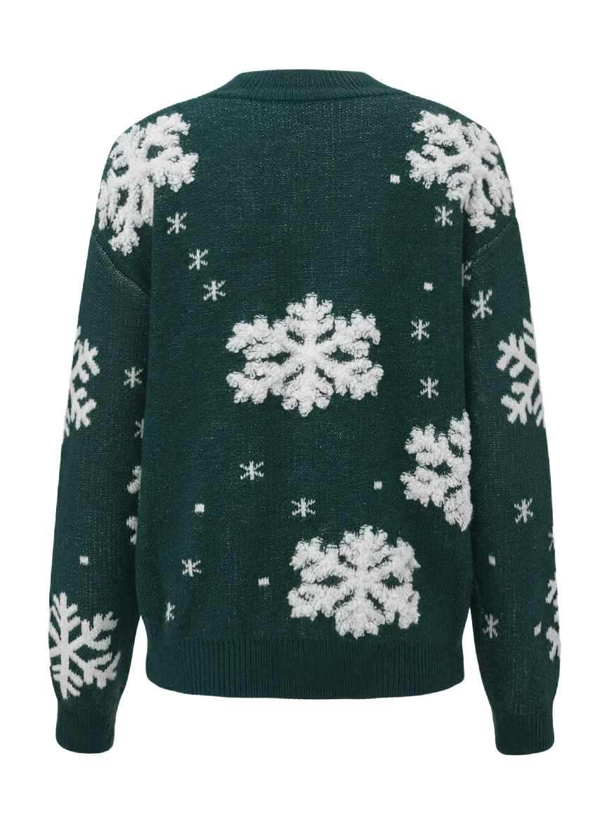 1940s Christmas Fleece-Snowflake Turtleneck Sweater - Image 3