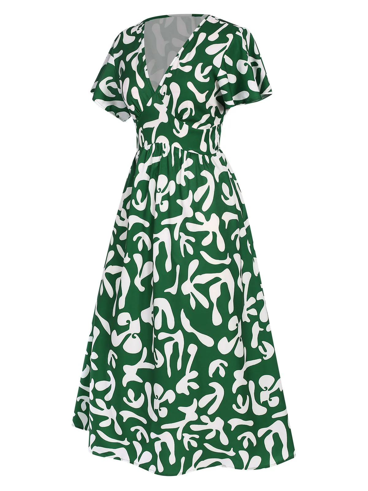 Green 1940s Colorblock Cap Dress - Image 3