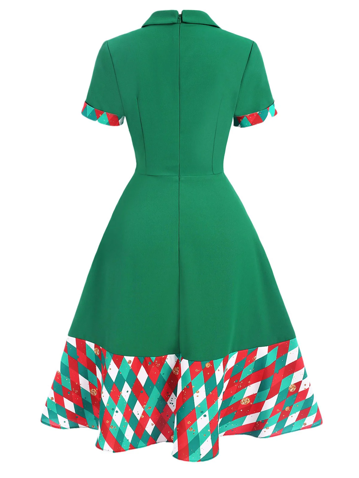 Green 1940s Colorful Plaid Notched Collar Dress - Image 4