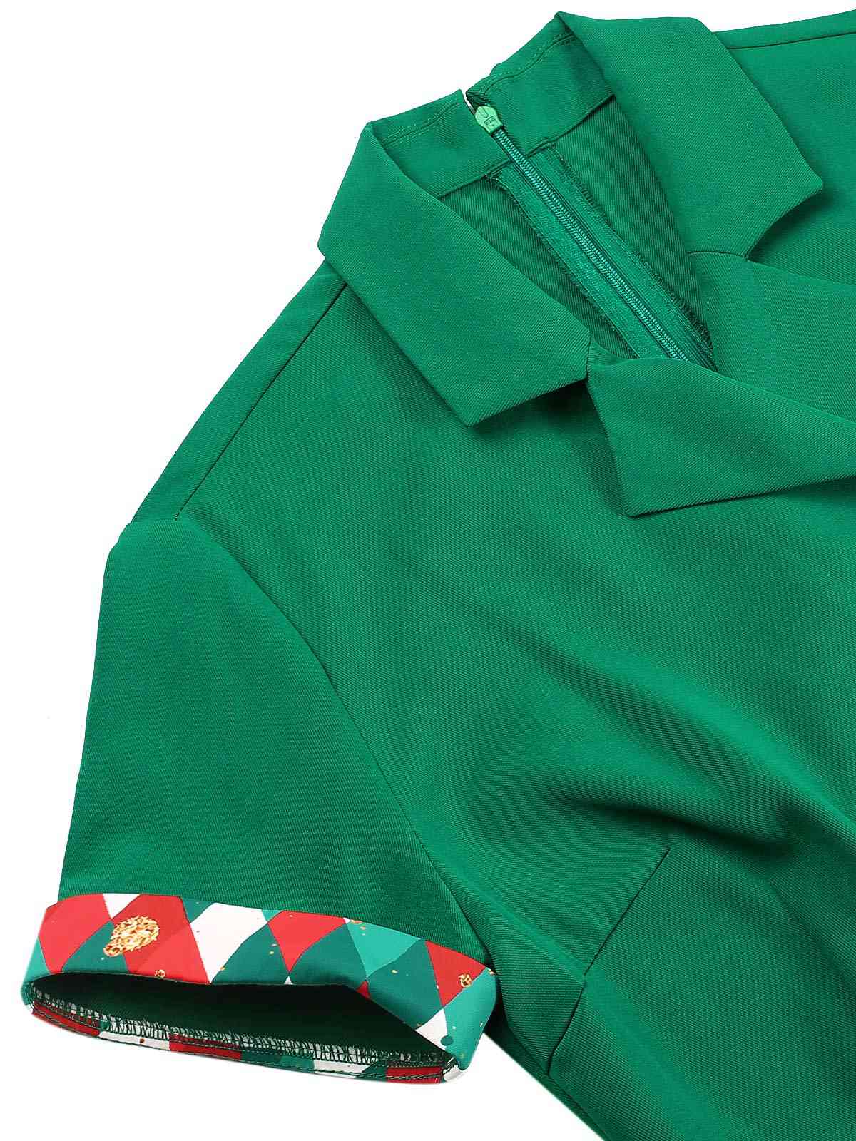 Green 1940s Colorful Plaid Notched Collar Dress - Image 5