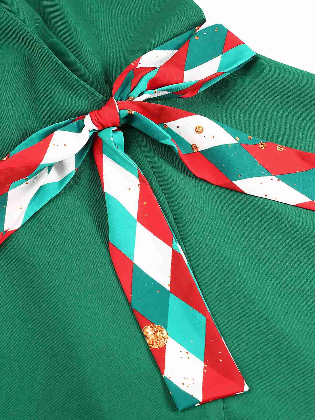 Green 1940s Colorful Plaid Notched Collar Dress - Image 6