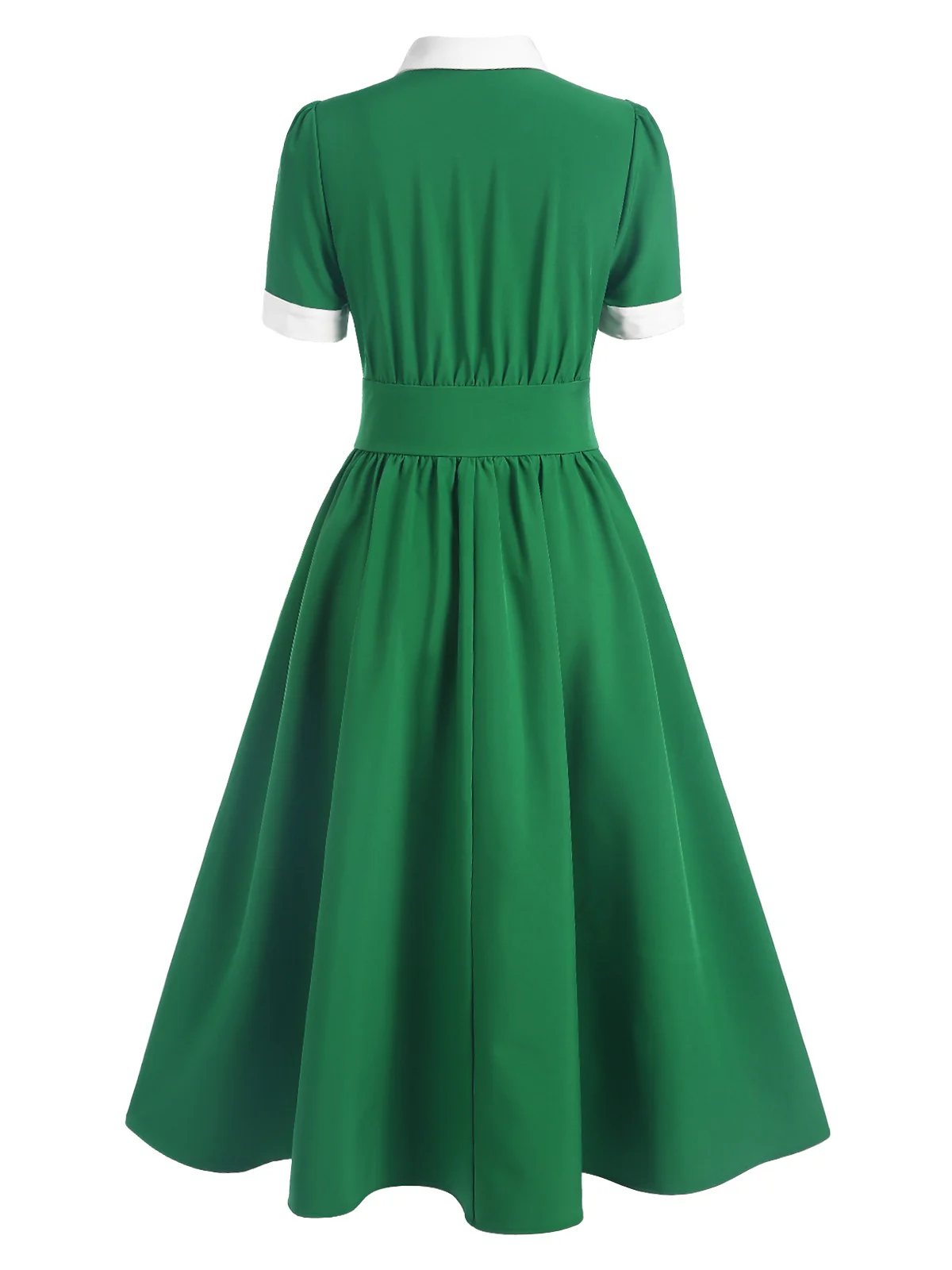 Green 1940s Contrast Shirt Collar Dress - Image 4