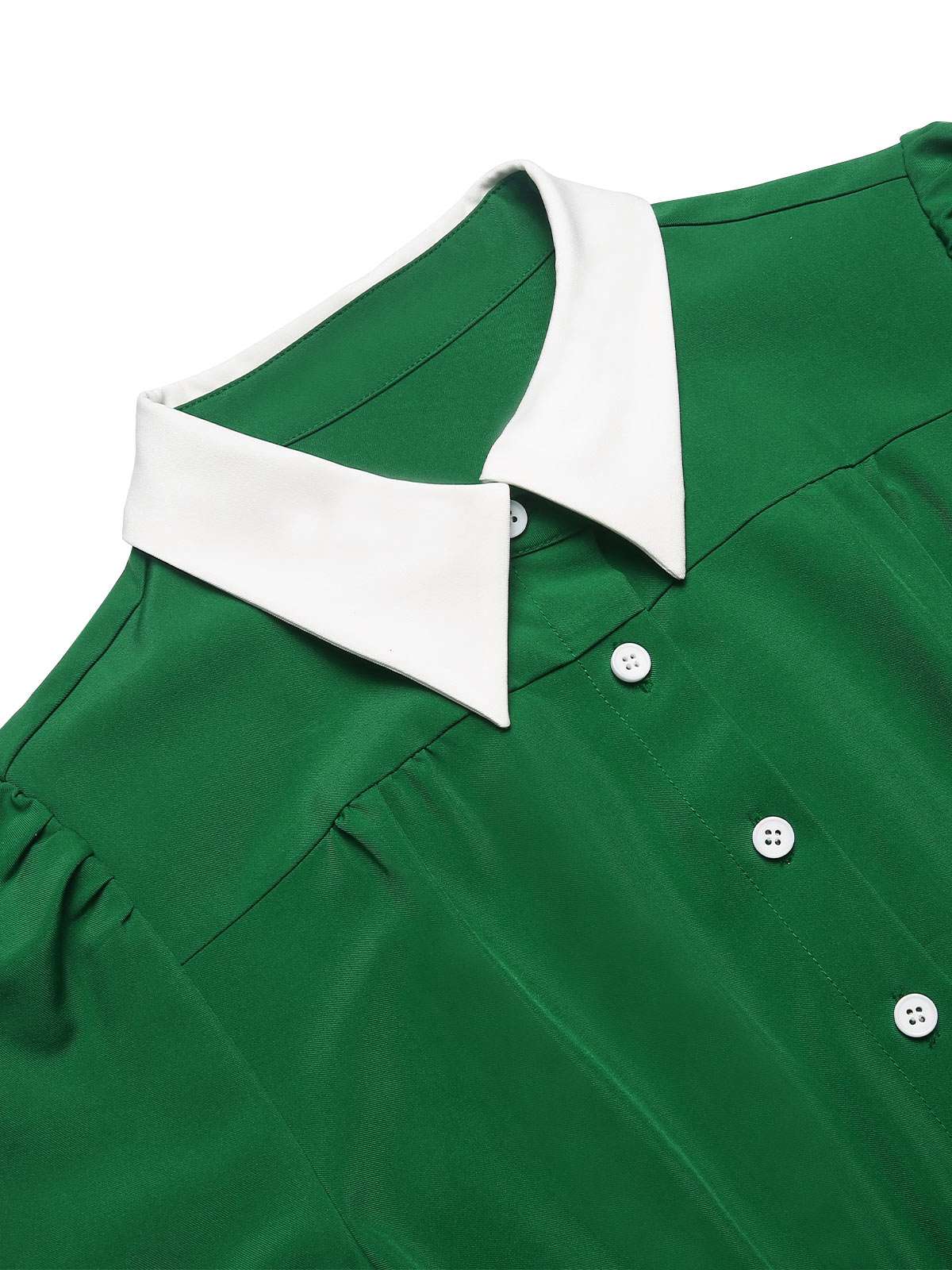 Green 1940s Contrast Shirt Collar Dress - Image 5