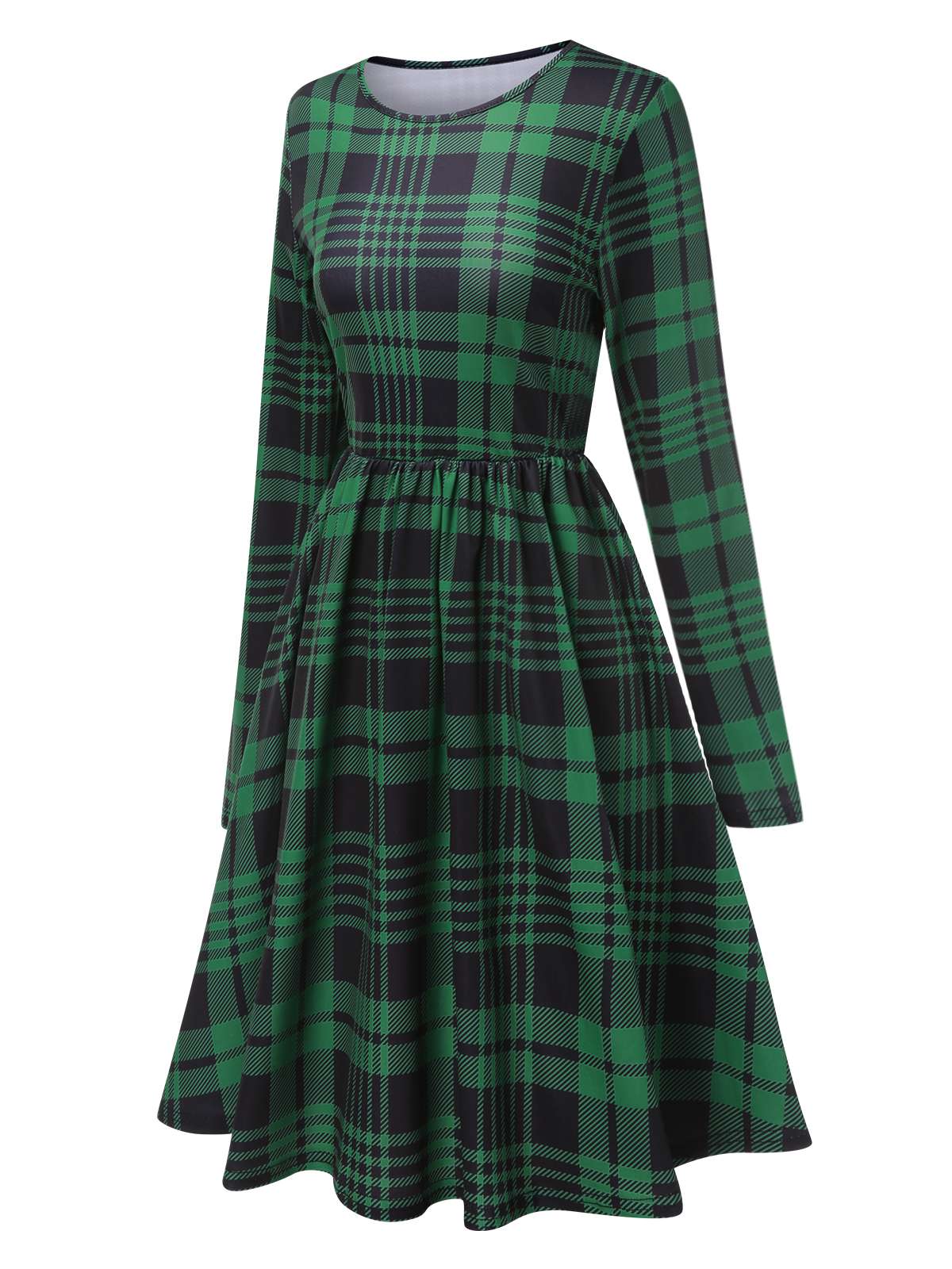 Green 1940s Crew Neck Tartan Dress - Image 2