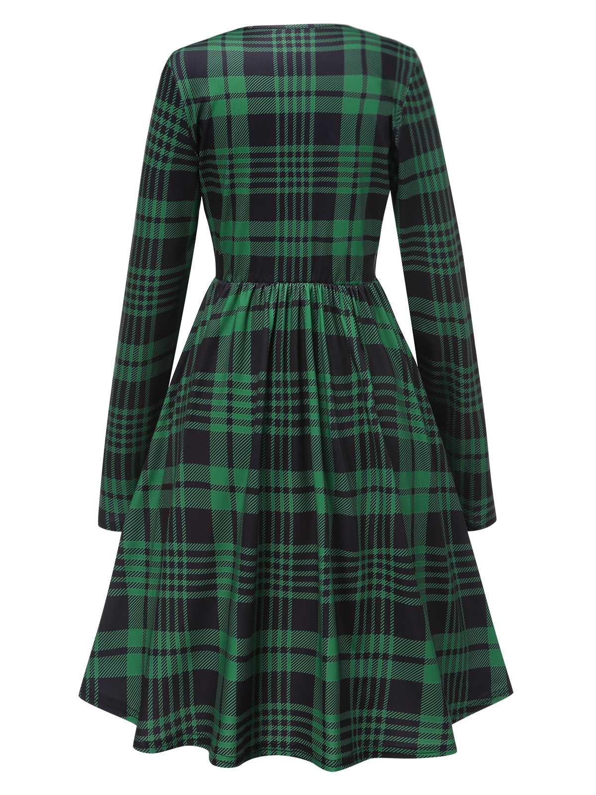 Green 1940s Crew Neck Tartan Dress - Image 3
