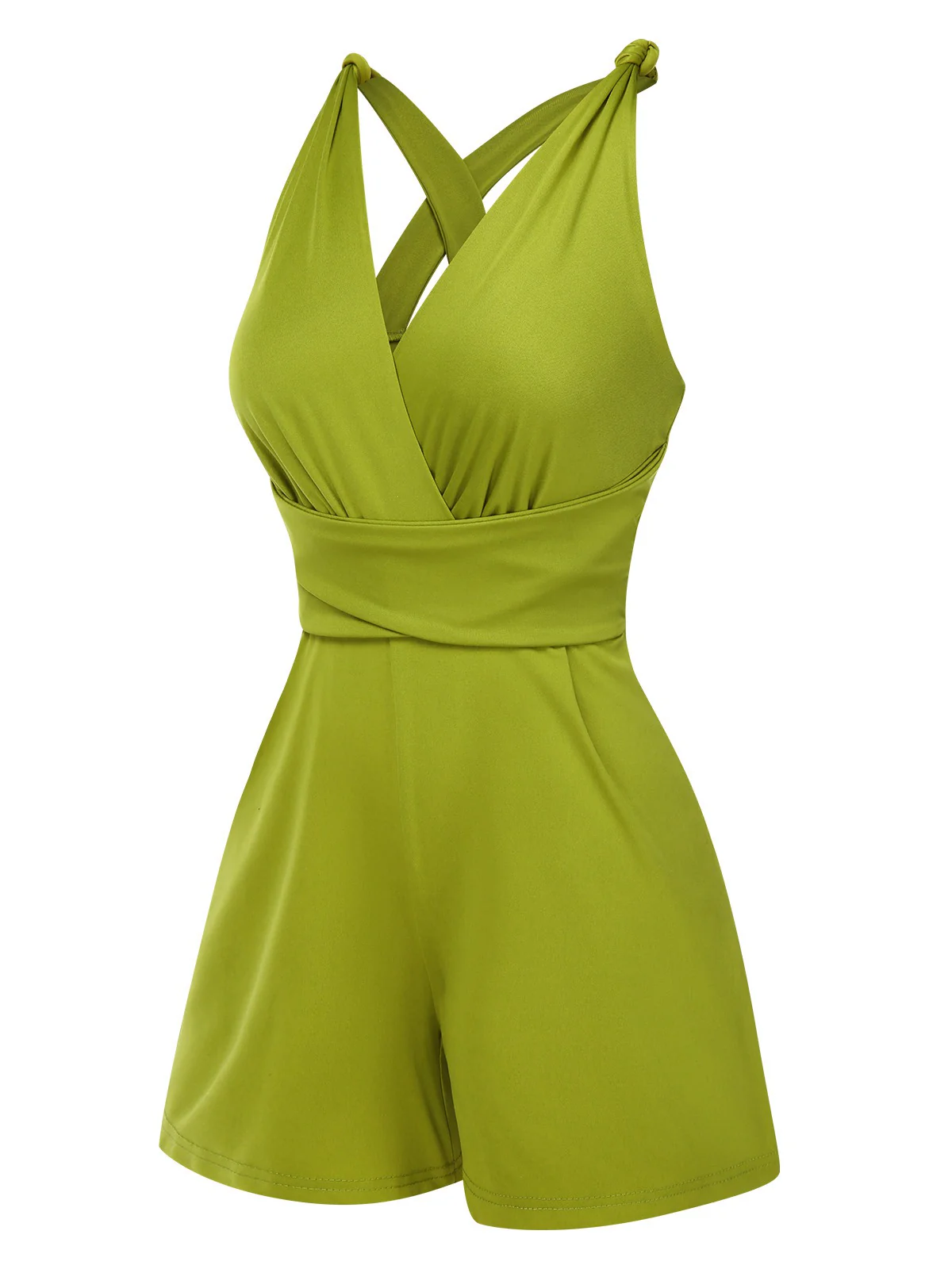 Green 1940s Solid Cross-Back Straps Romper - Image 2