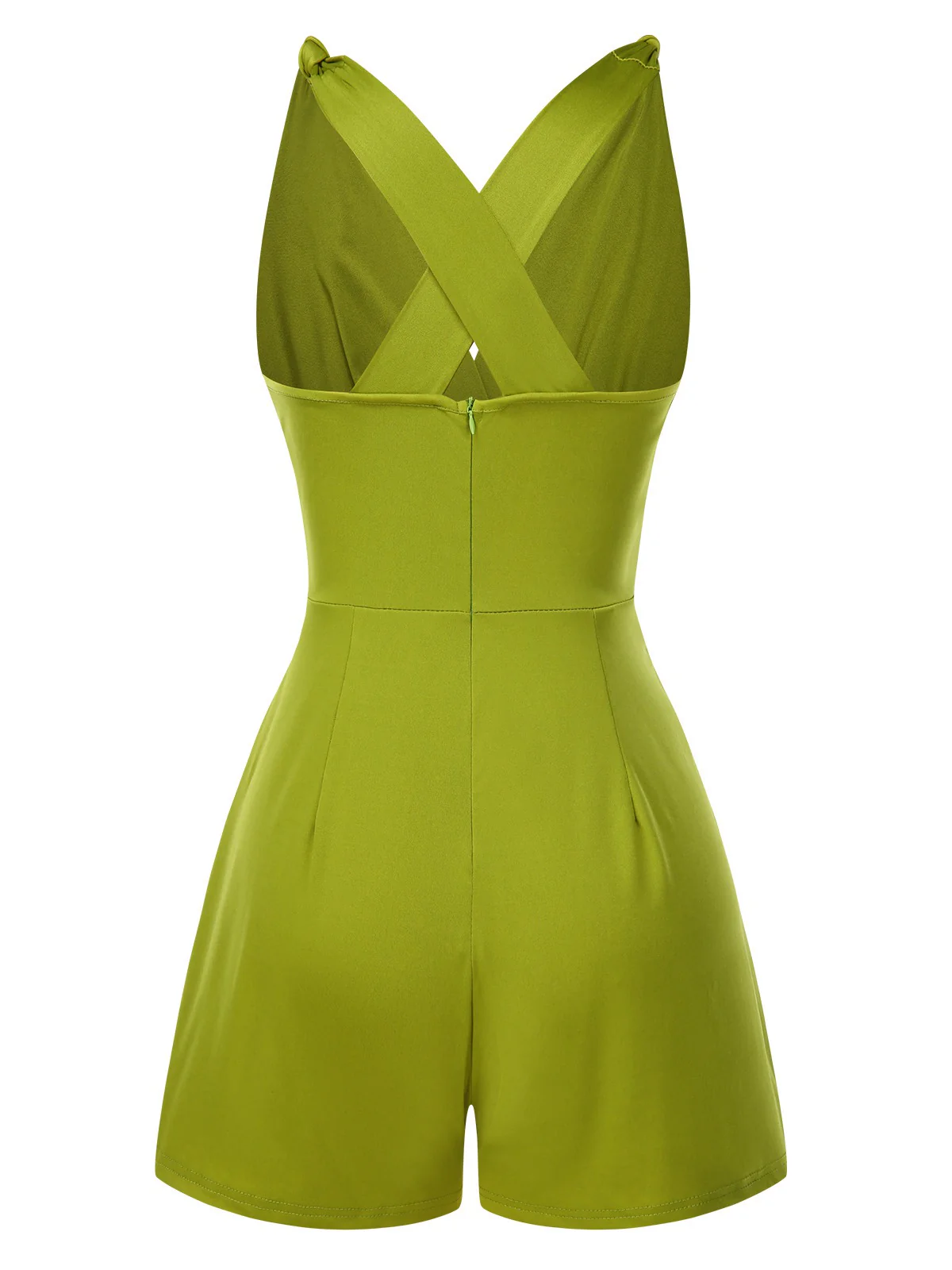 Green 1940s Solid Cross-Back Straps Romper - Image 3