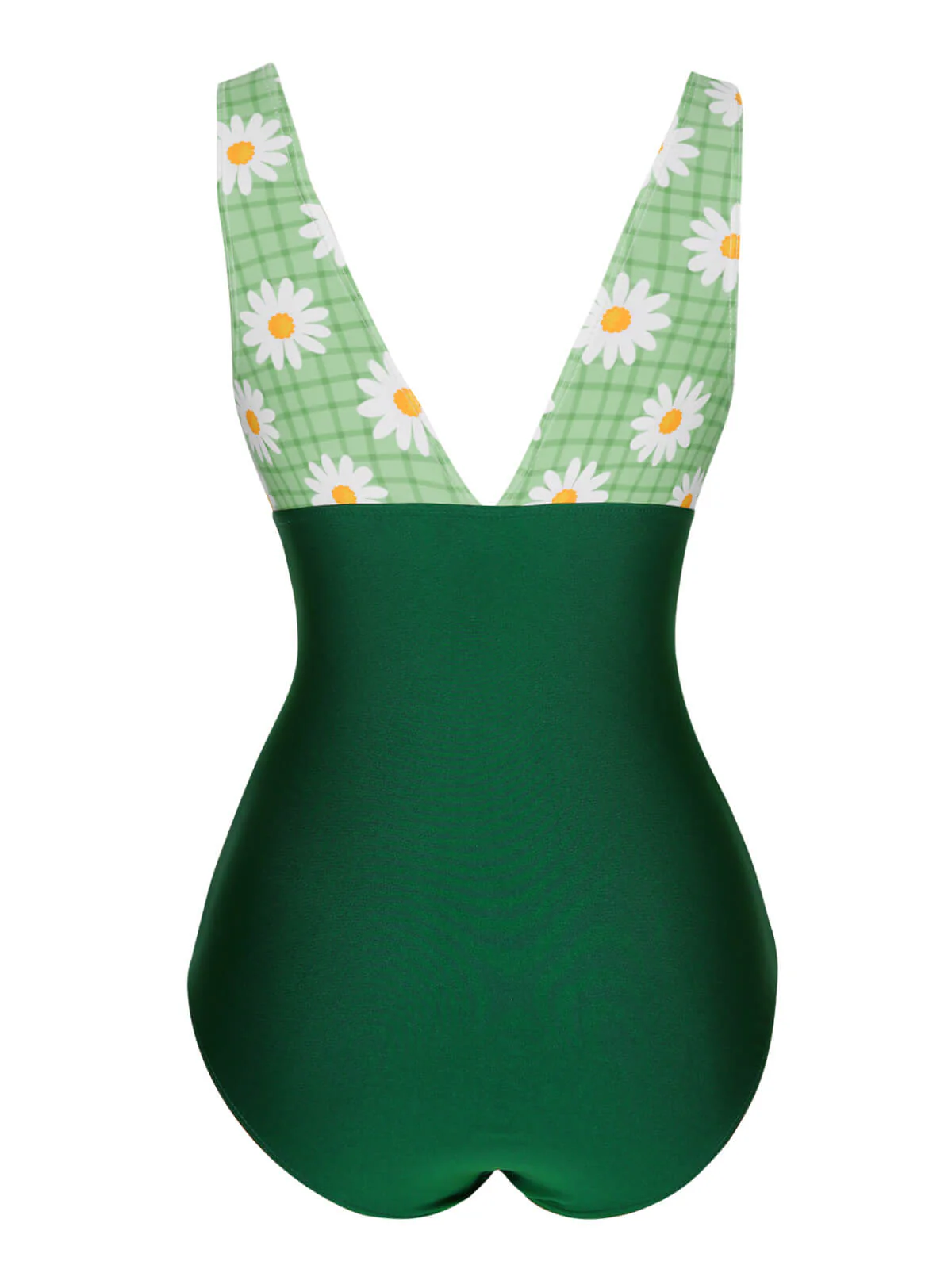 Green 1940s Daisy Patchwork One-Piece Swimsuit - Image 4