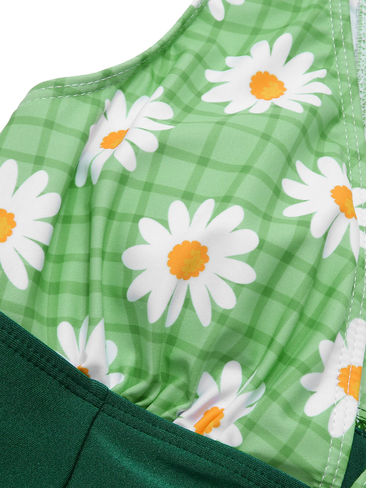 Green 1940s Daisy Patchwork One-Piece Swimsuit - Image 5