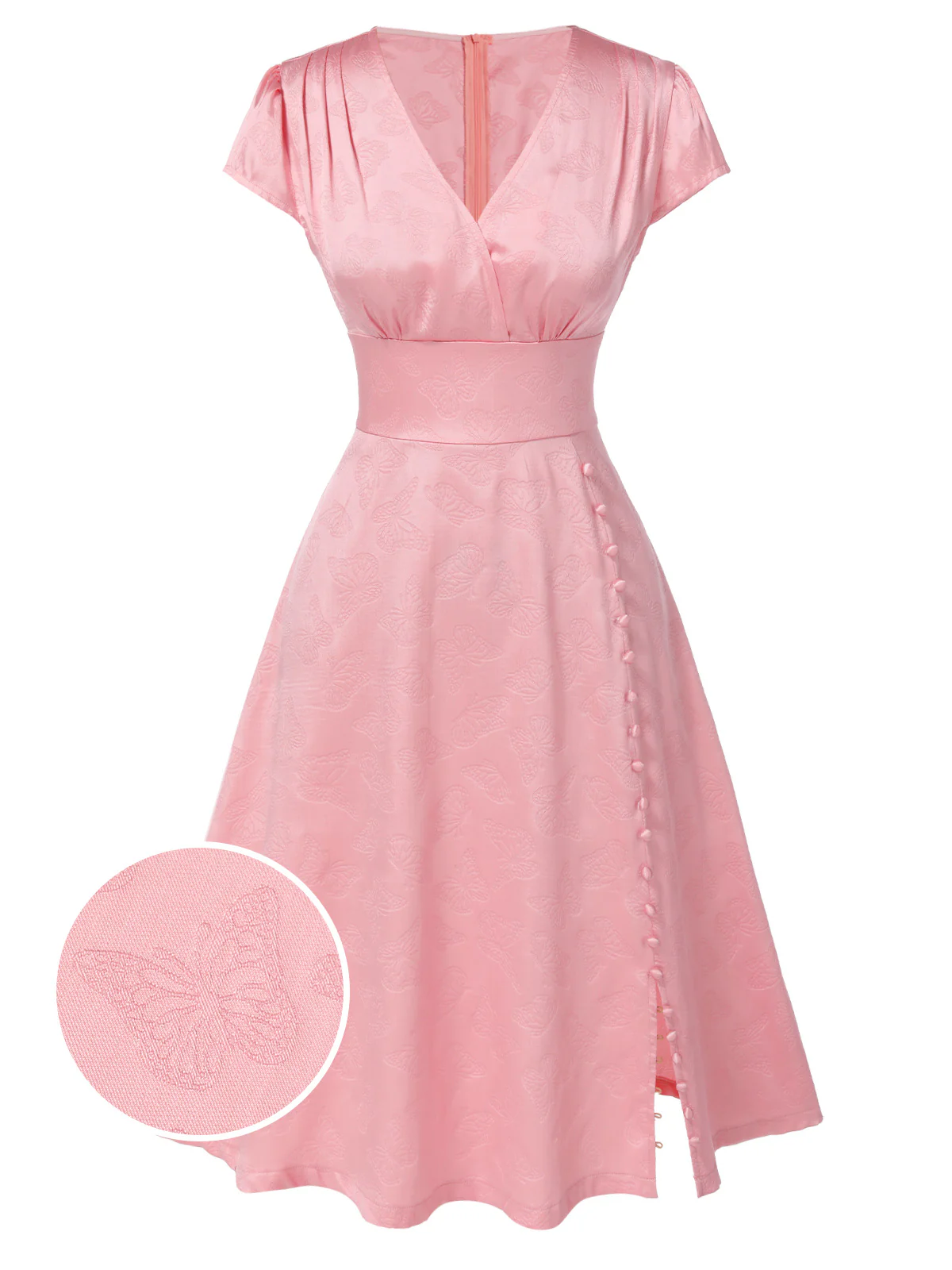 Green 1940s Deep V-Neck Pearl Velvet Dress - Image 13