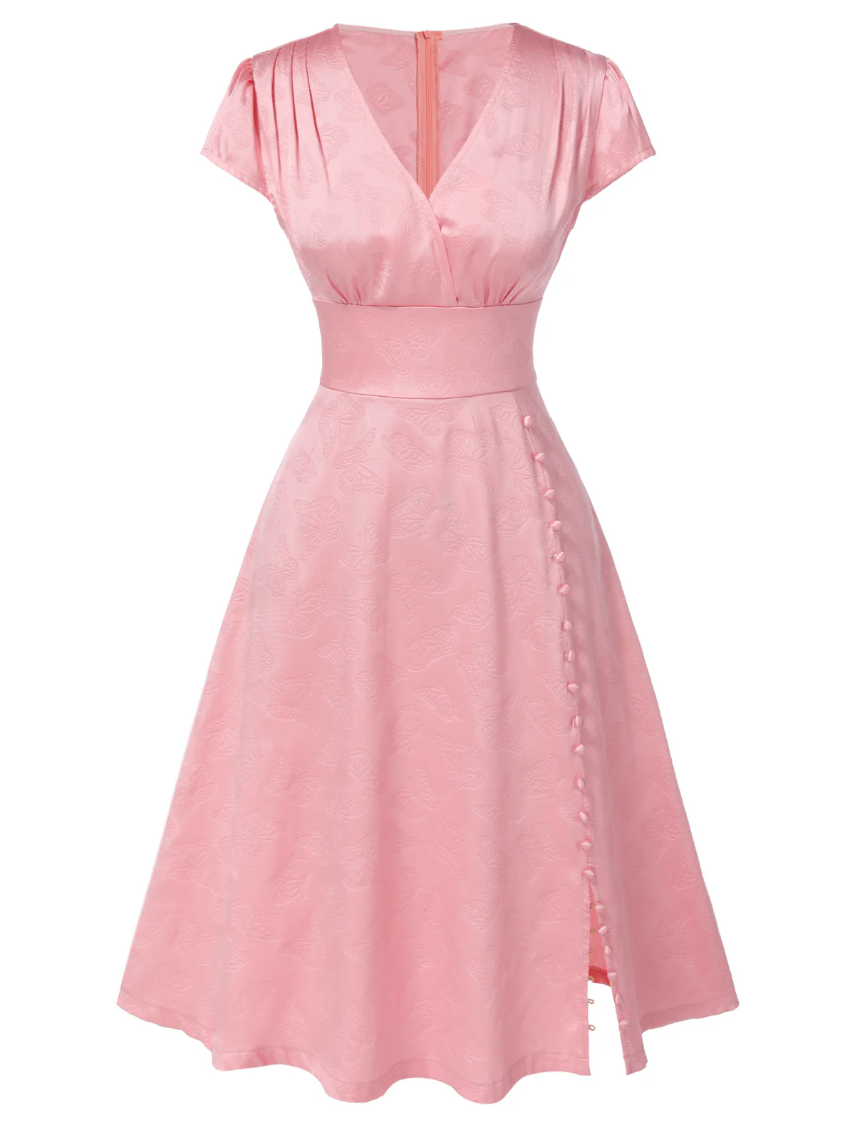 Green 1940s Deep V-Neck Pearl Velvet Dress - Image 14