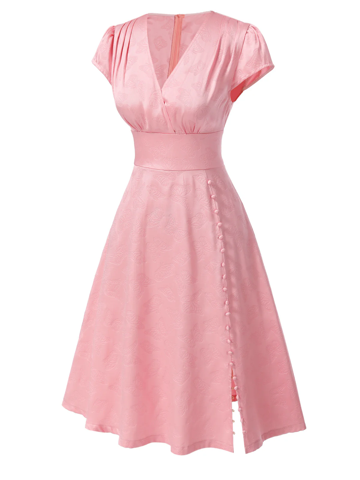 Green 1940s Deep V-Neck Pearl Velvet Dress - Image 15