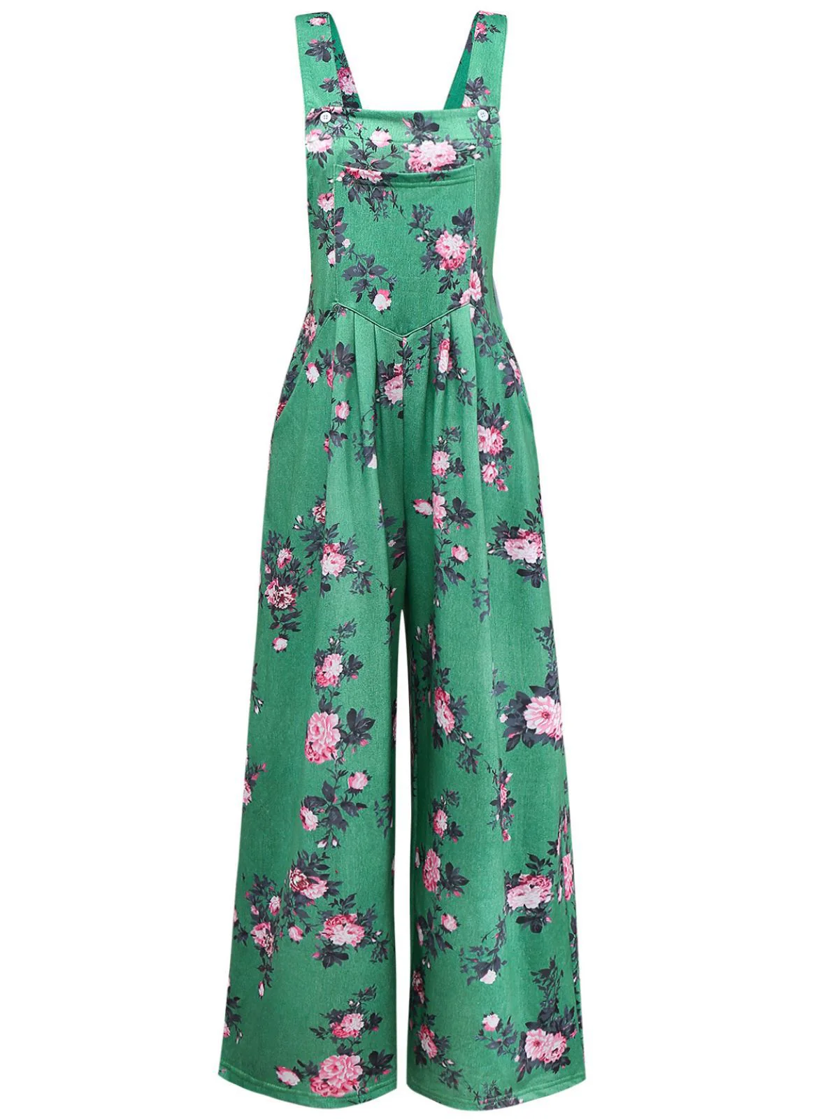 Green 1940s Floral Print Wide-Legged Jumpsuit - Image 2