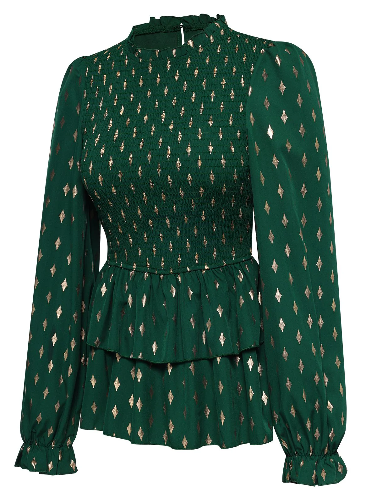 Green 1940s Geometric Lantern Blouse - Image 3
