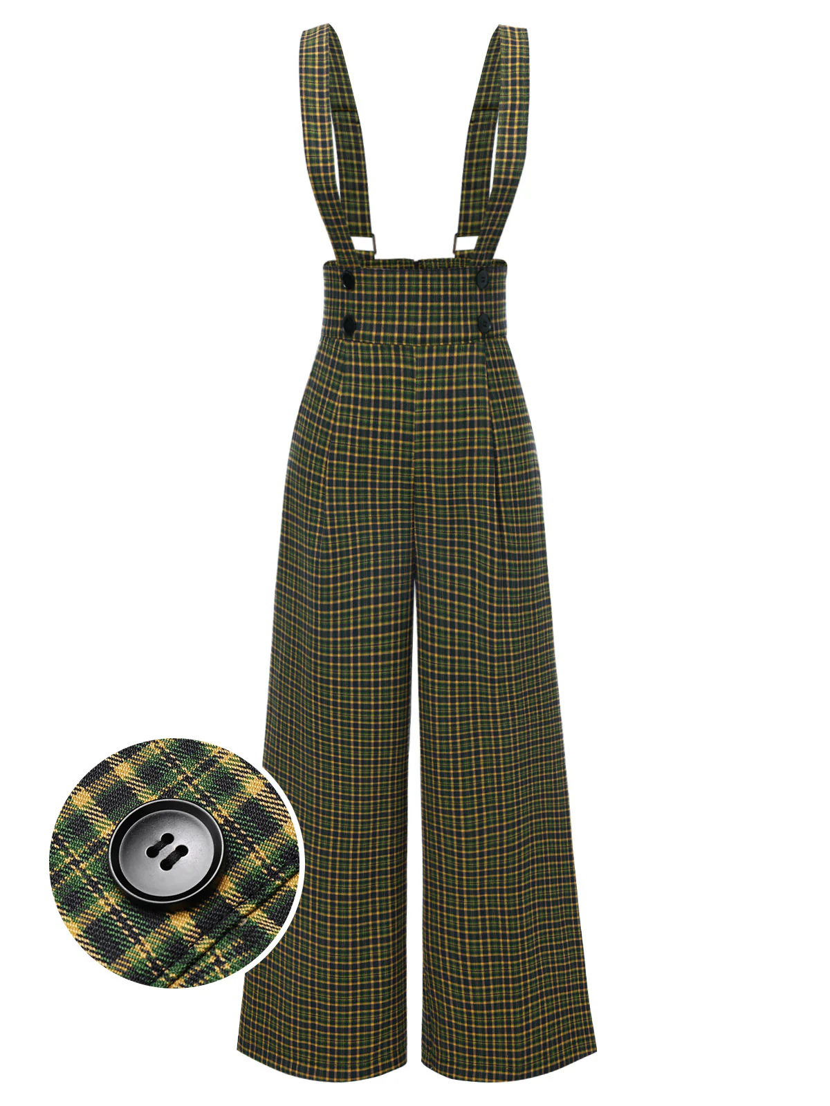 Gray 1940s Glen Plaid Buttoned Overall Pants - Image 8