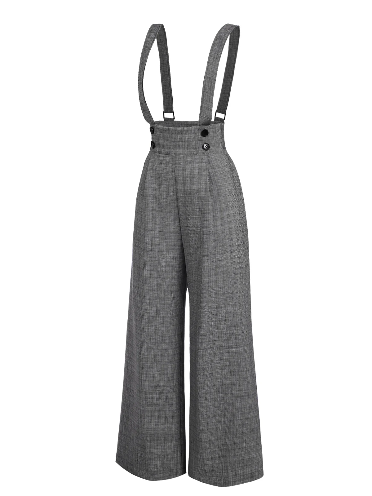 Gray 1940s Glen Plaid Buttoned Overall Pants - Image 3