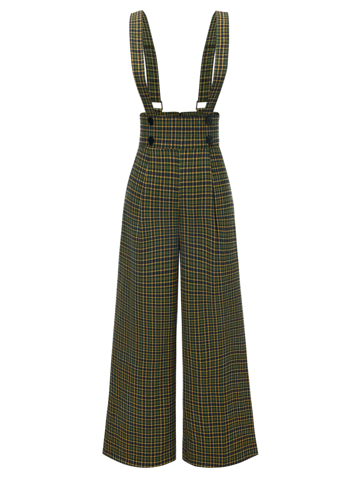 Gray 1940s Glen Plaid Buttoned Overall Pants - Image 9