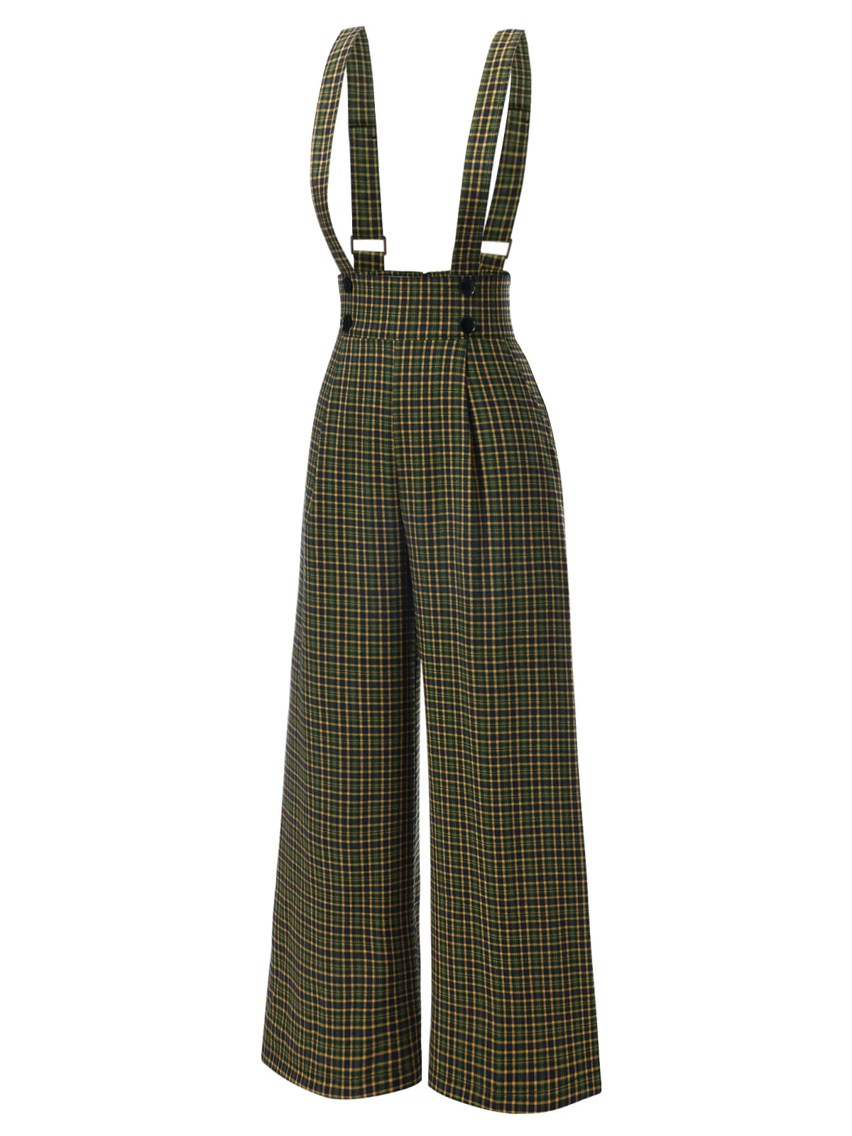 Gray 1940s Glen Plaid Buttoned Overall Pants - Image 10