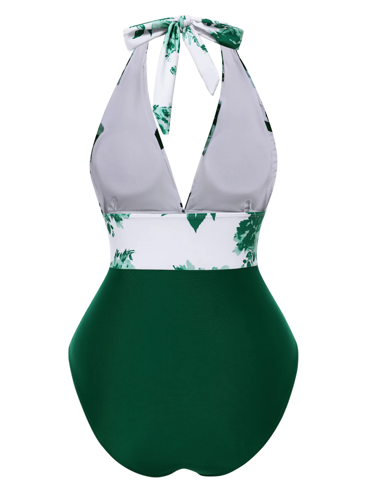 1940s Halter Floral Ruched One-piece Swimsuit - Image 4