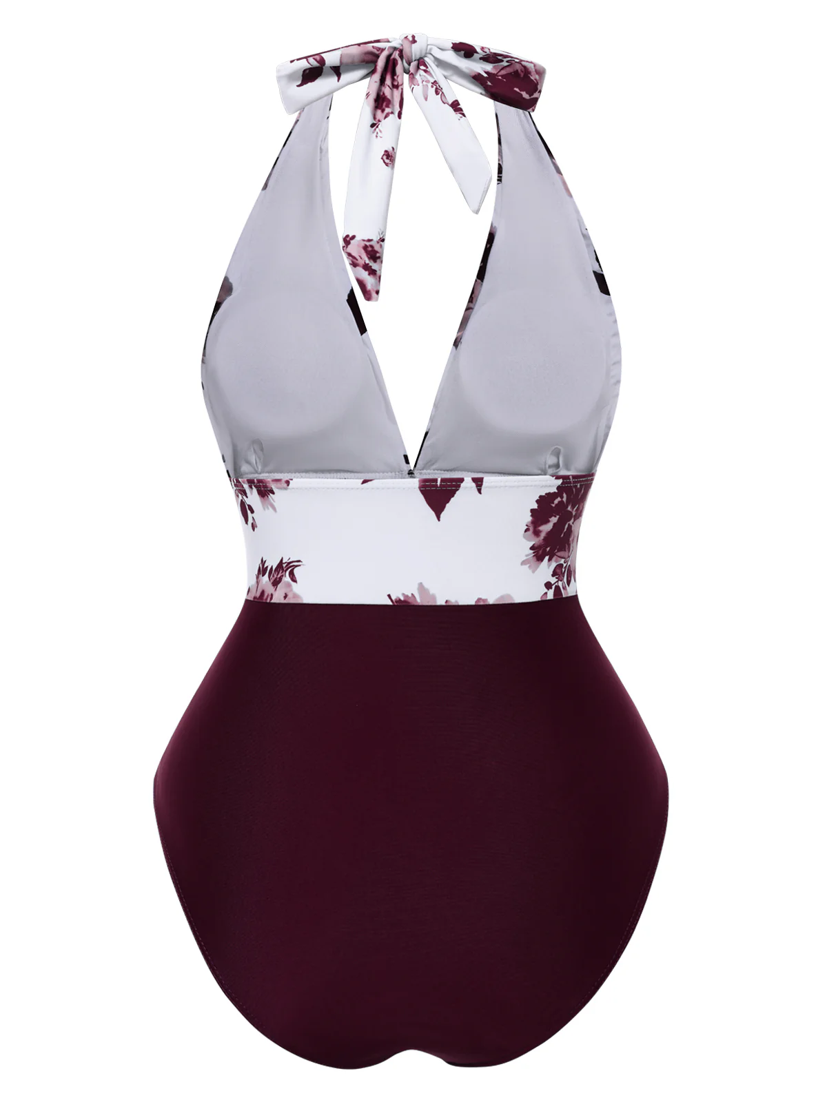 1940s Halter Floral Ruched One-piece Swimsuit - Image 2