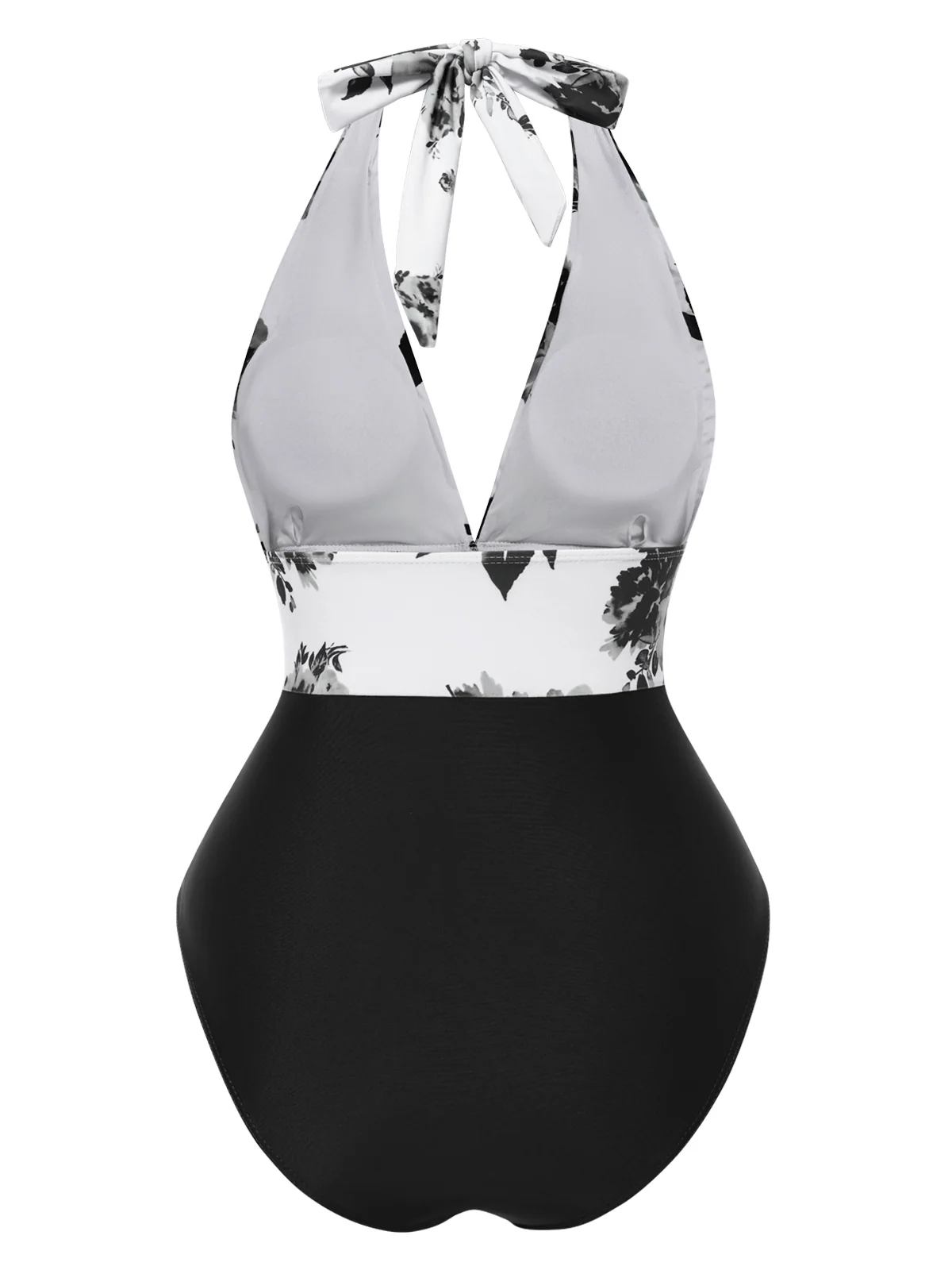 1940s Halter Floral Ruched One-piece Swimsuit - Image 6