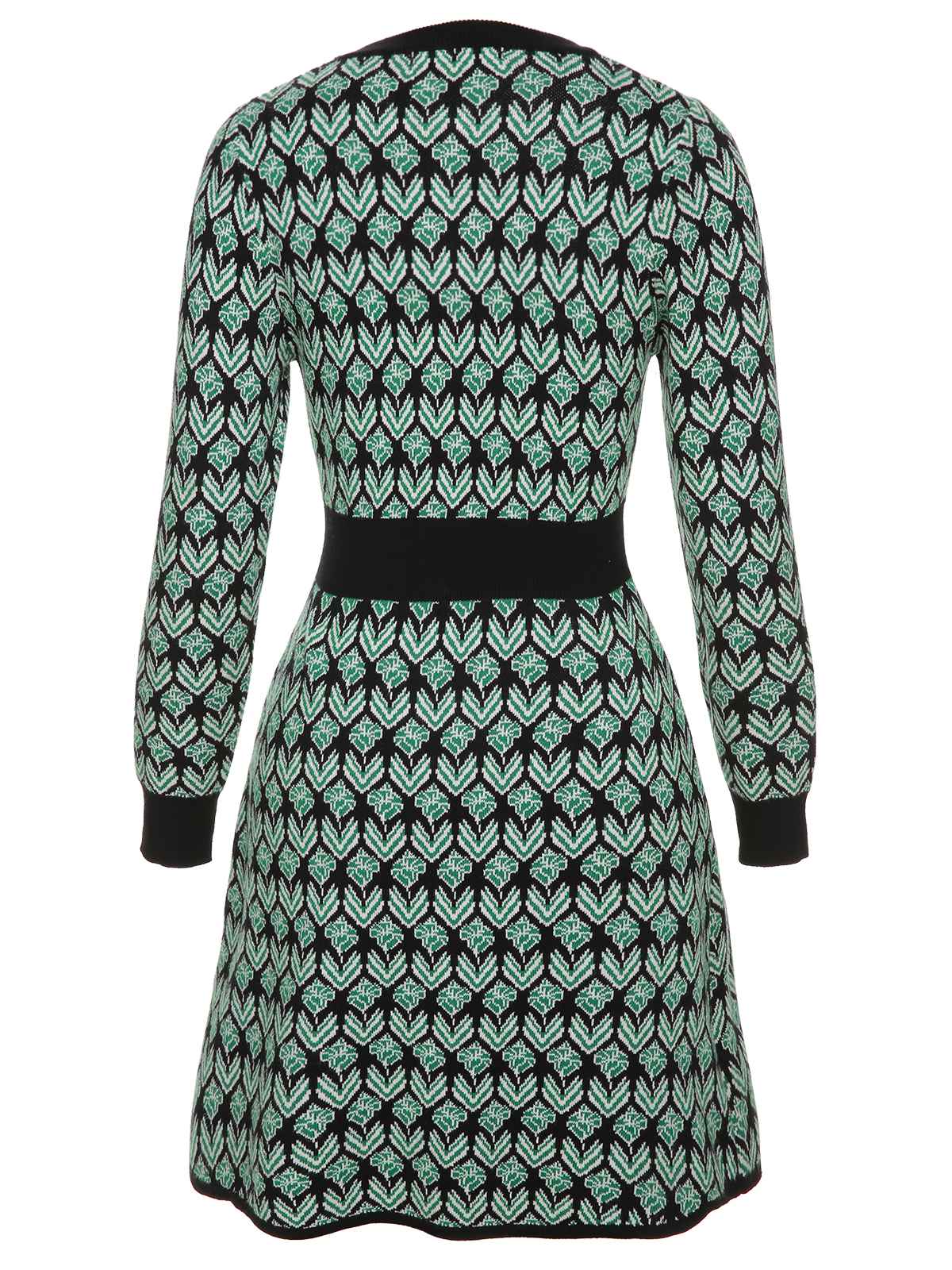 Green 1940s Knitted Floral A-Line Dress - Image 3
