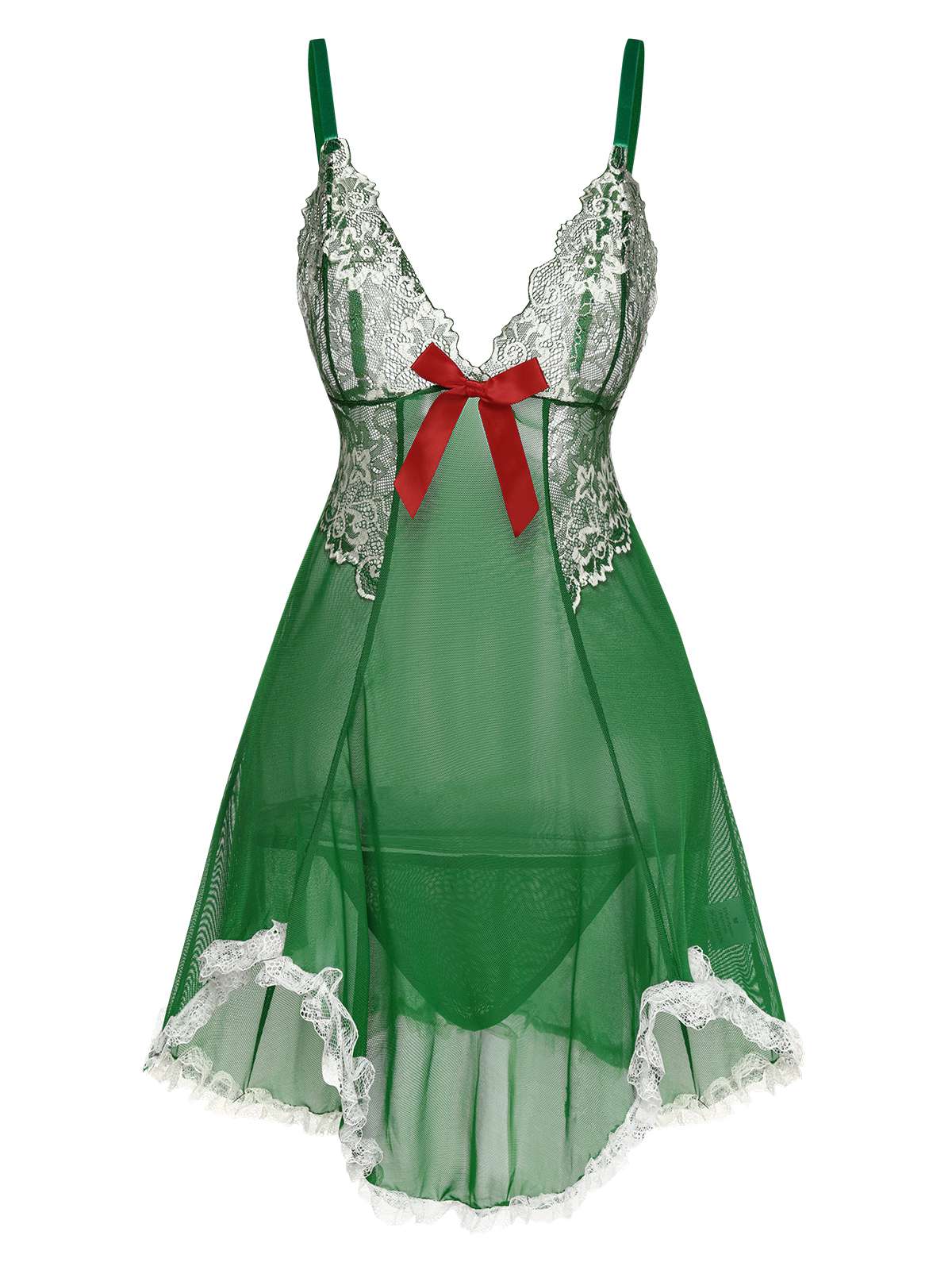 Green 1940s Lace Patchwork Sheer Nightgown - Image 2