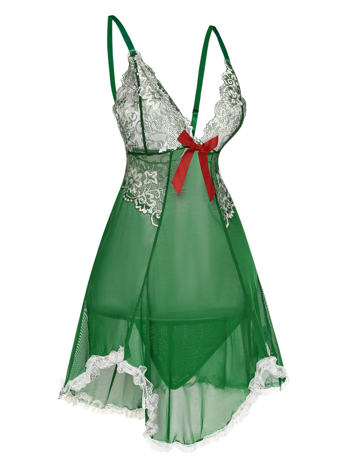 Green 1940s Lace Patchwork Sheer Nightgown - Image 3