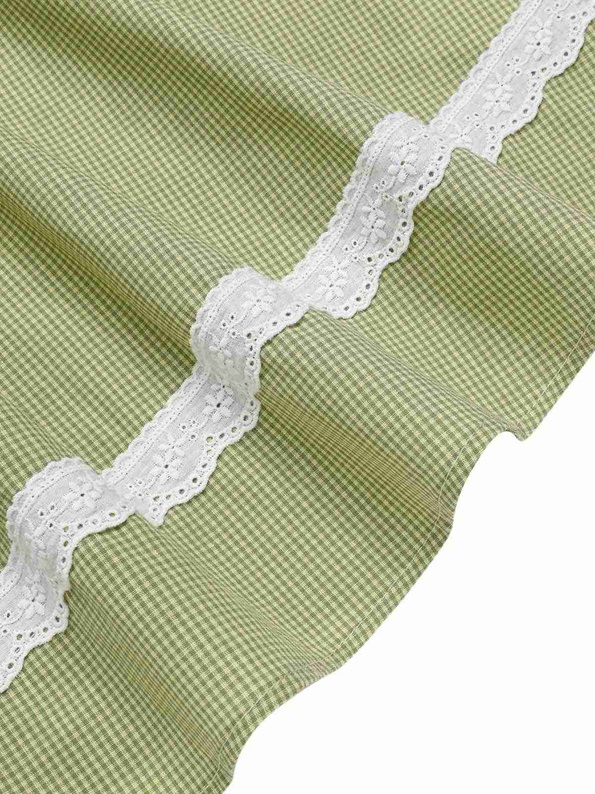 Green 1940s Lace Plaid Cotton Patchwork Dress - Image 11