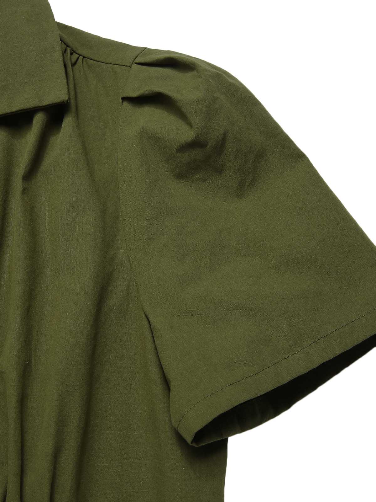 Green 1940s Lapel Buttoned Solid Dress - Image 5