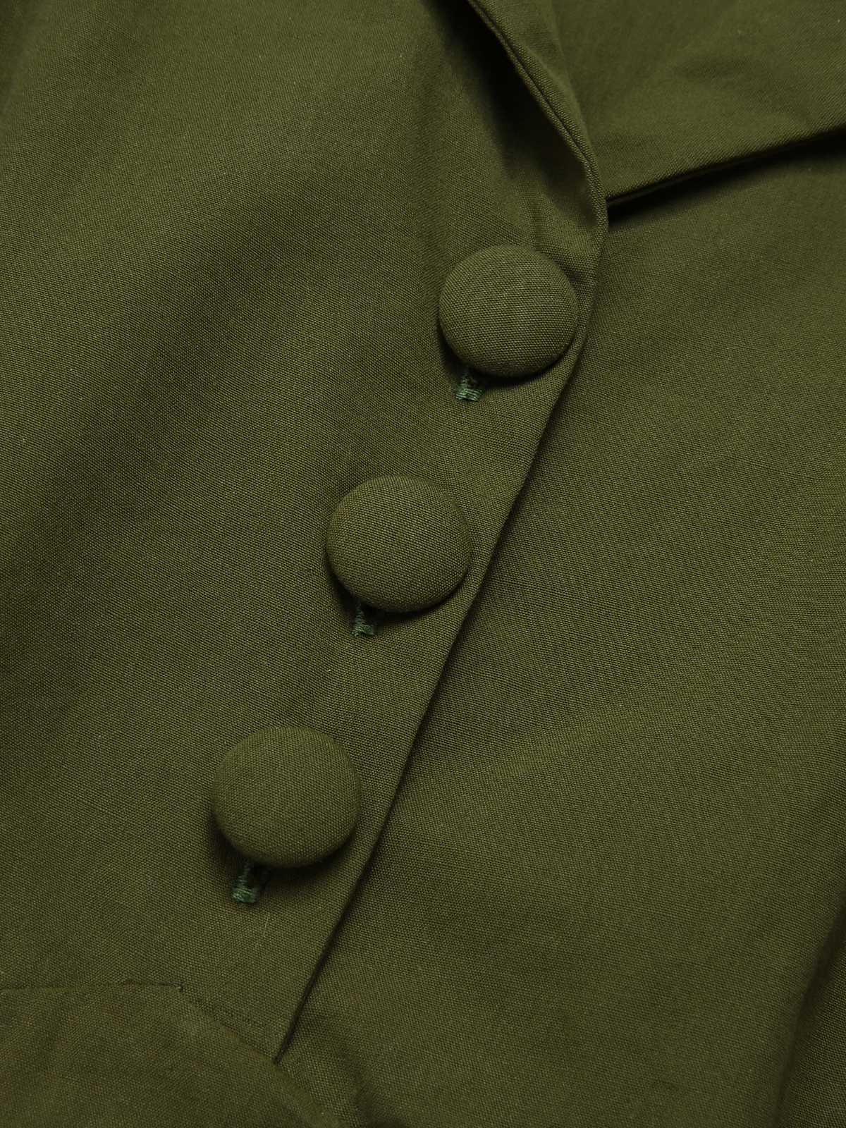 Green 1940s Lapel Buttoned Solid Dress - Image 6
