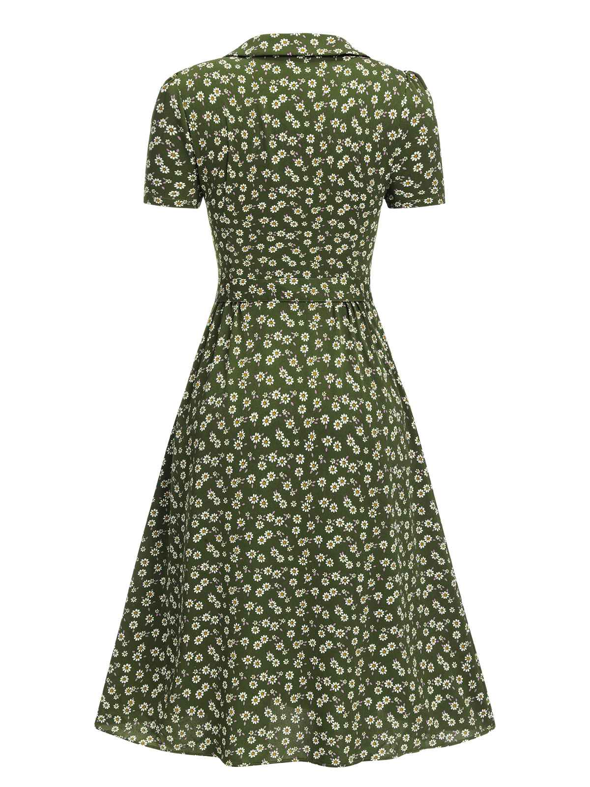 Green 1940s Lapel Buttons Ditsy Floral Dress - Image 5