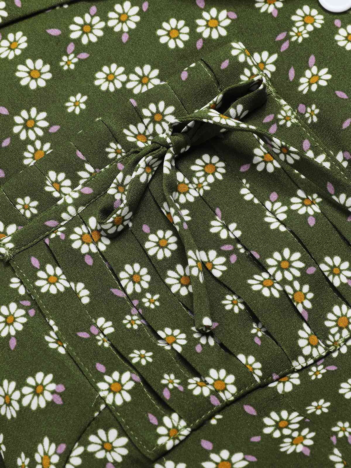 Green 1940s Lapel Buttons Ditsy Floral Dress - Image 6