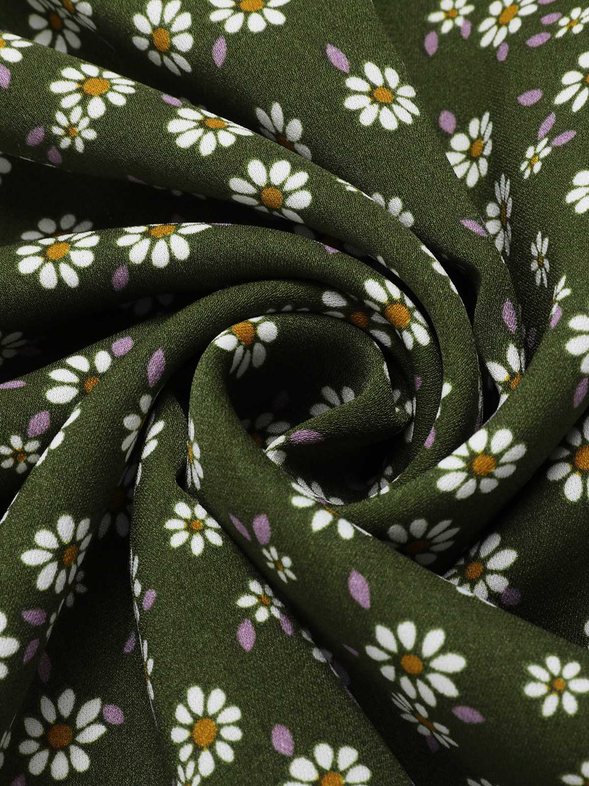 Green 1940s Lapel Buttons Ditsy Floral Dress - Image 7